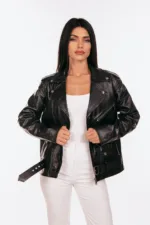BLACK OVERSIZED LEATHER JACKET - Image 3