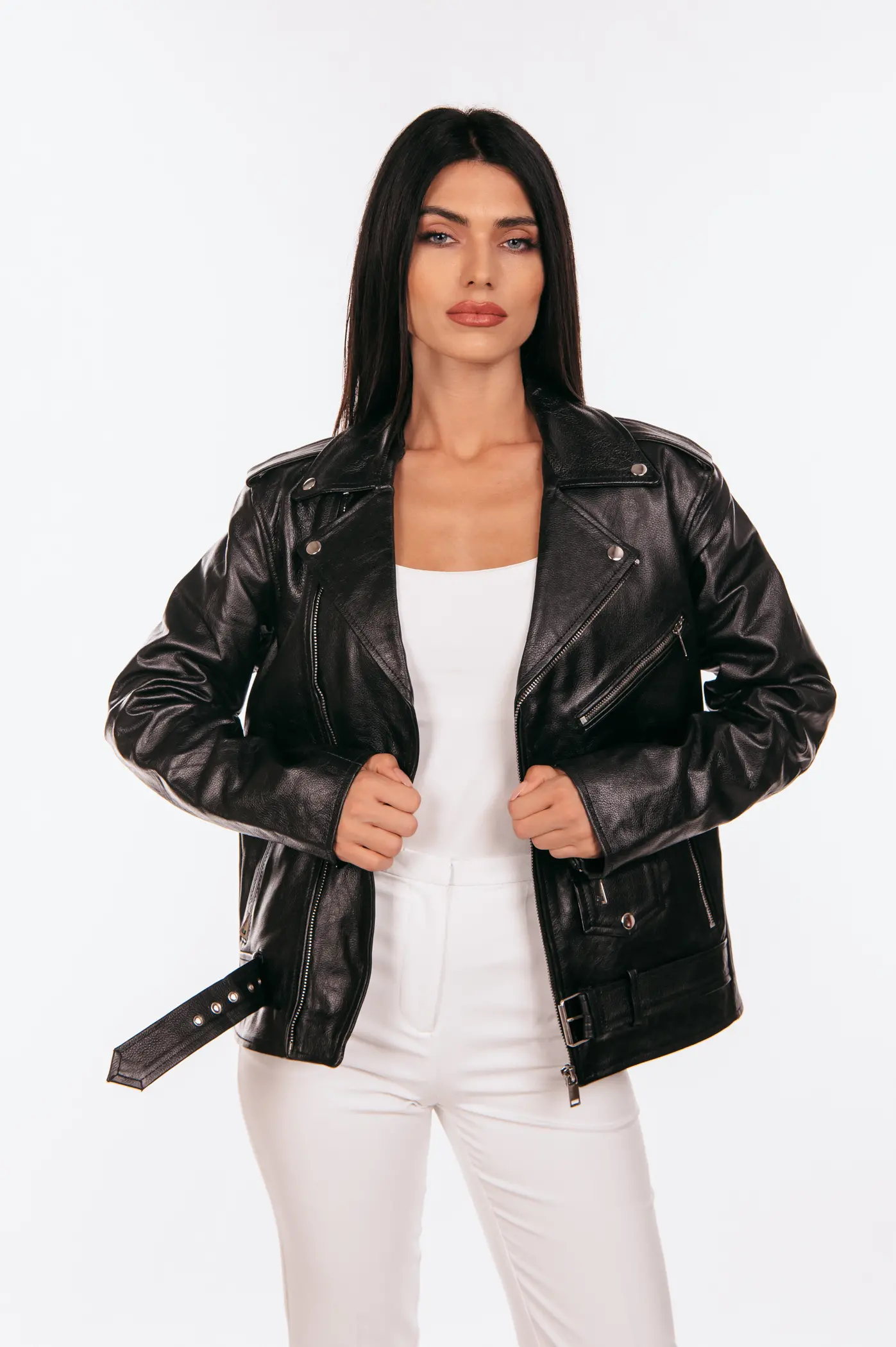 BLACK OVERSIZED LEATHER JACKET - Image 3
