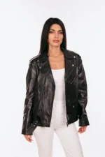 BLACK OVERSIZED LEATHER JACKET - Image 2