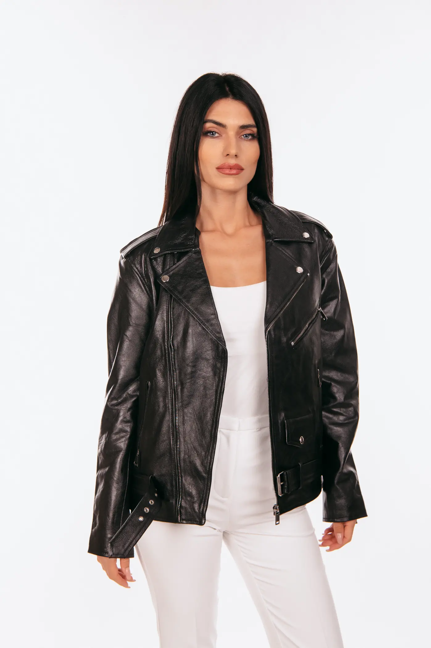 BLACK OVERSIZED LEATHER JACKET - Image 2