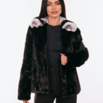 Μαύρο κοντό μπουφάν από βιζόν και τσιντσιλά