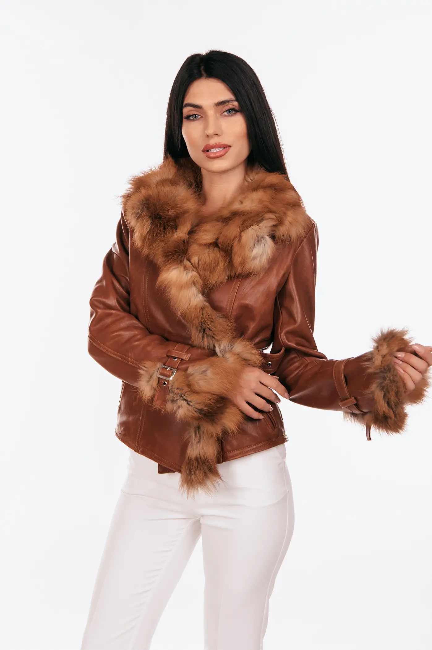 CINNAMON LEATHER AND FOX JACKET - Image 2