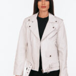 Κρεμ φαρδύ δερμάτινο μπουφάν