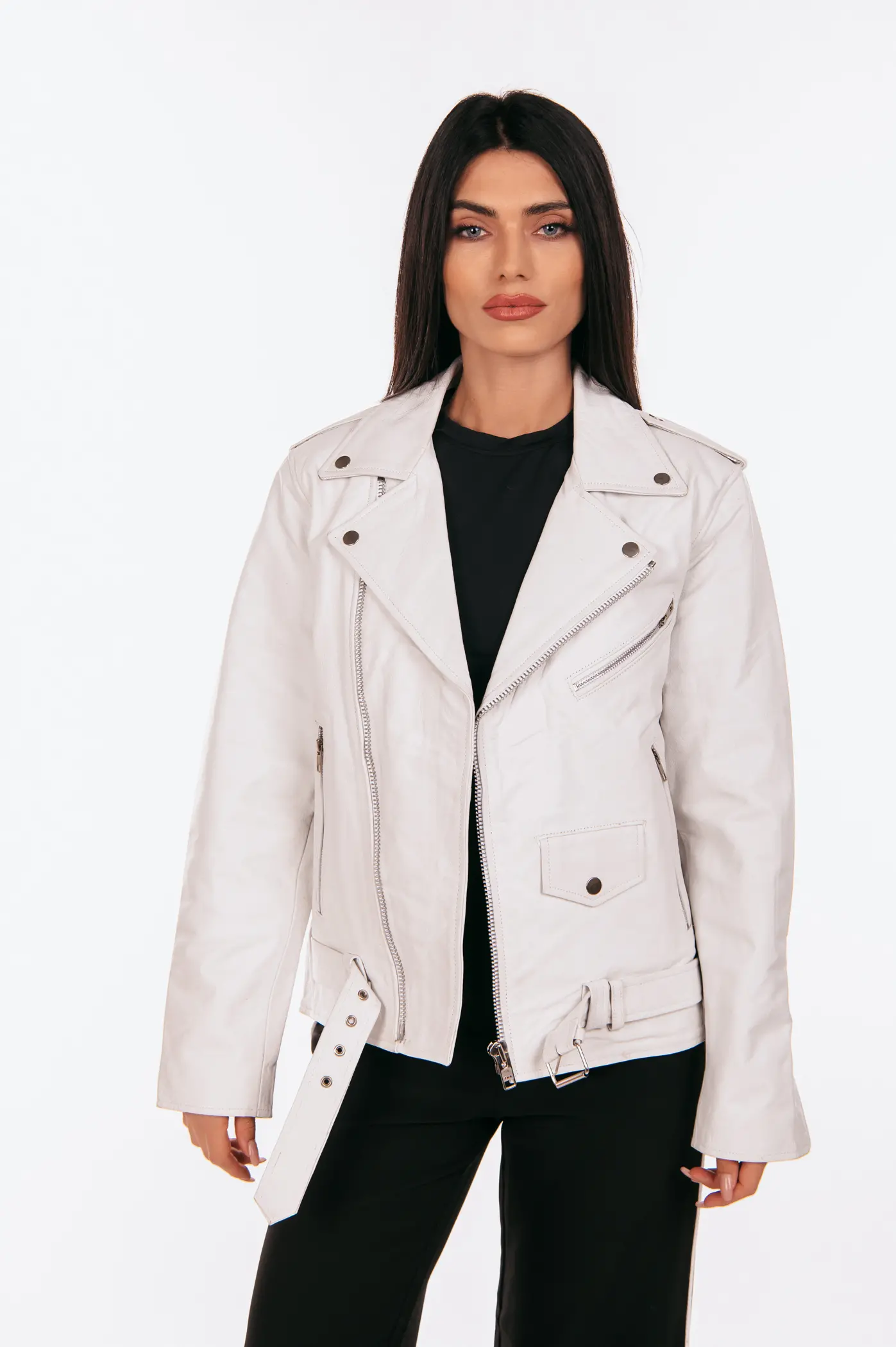 CREAM OVERSIZED LEATHER JACKET - Image 1