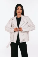 CREAM OVERSIZED LEATHER JACKET - Image 2