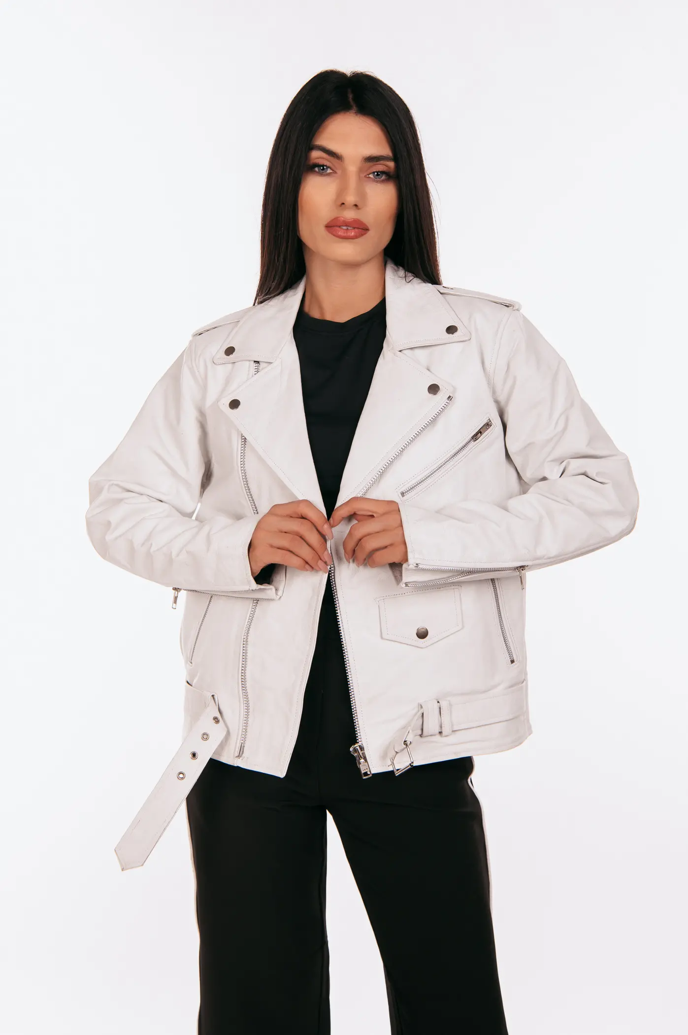 CREAM OVERSIZED LEATHER JACKET - Image 2