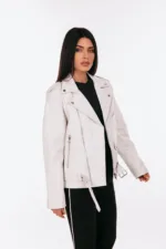 CREAM OVERSIZED LEATHER JACKET - Image 3