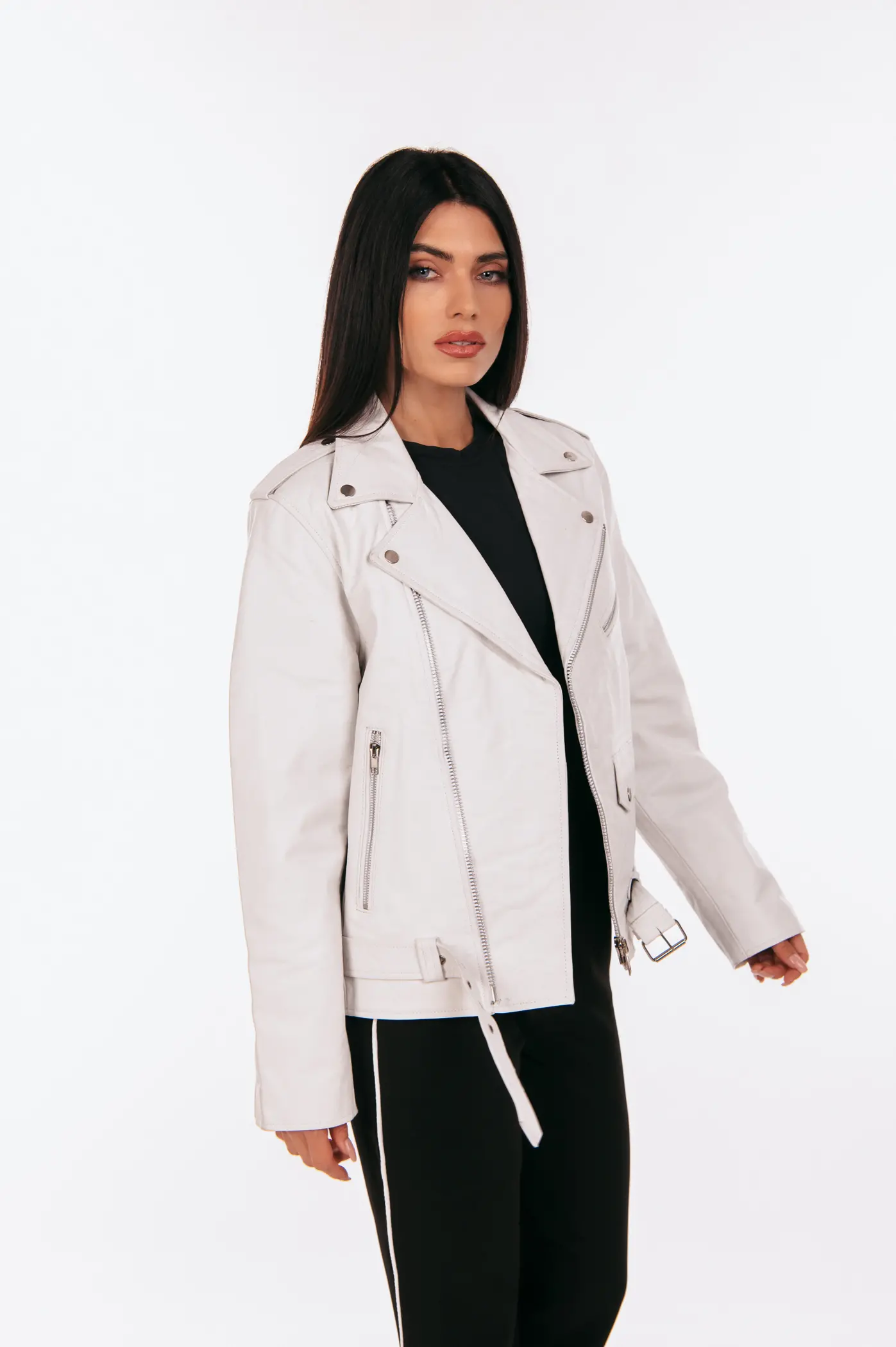 CREAM OVERSIZED LEATHER JACKET - Image 3