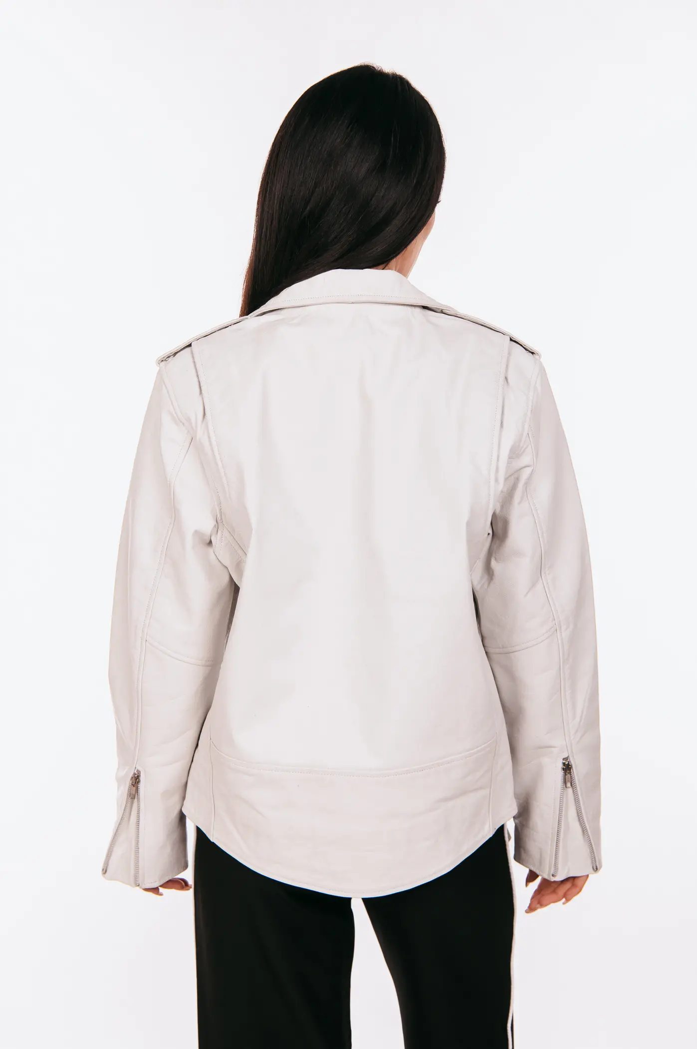 CREAM OVERSIZED LEATHER JACKET - Image 4