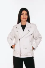 CREAM OVERSIZED LEATHER JACKET - Image 5
