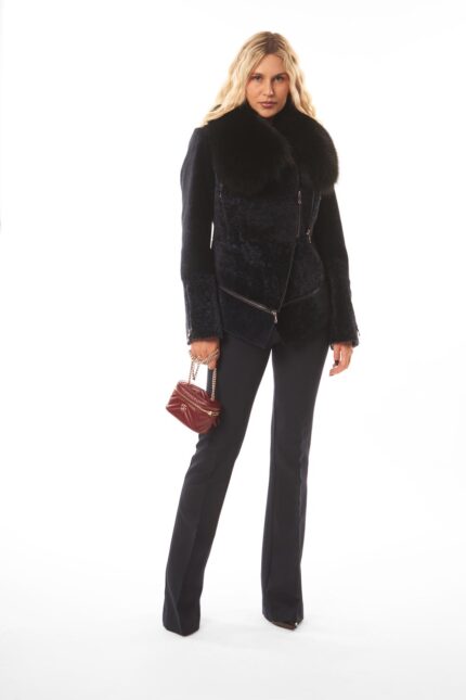 BLUE ASTRAKHAN AND FOX FUR JACKET