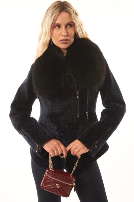 BLUE ASTRAKHAN AND FOX FUR JACKET