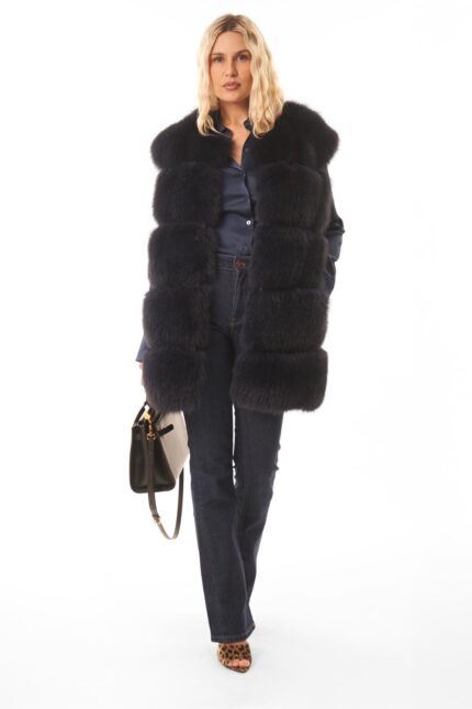 BLUE FLUFFY FOX FUR VEST