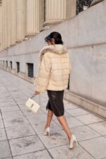 Κρεμ μπουφάν από βιζόν και γούνα αλεπούς - Image 3