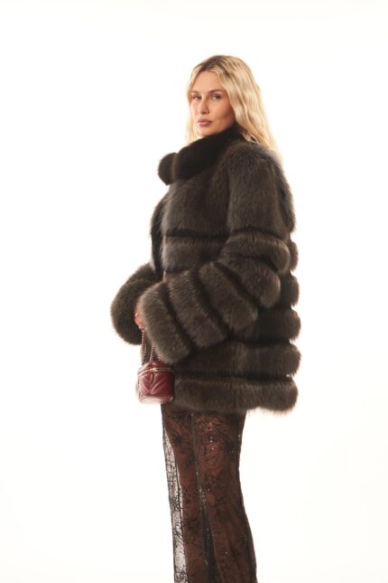 GRAPHITE GREEN GREY FOX FUR JACKET
