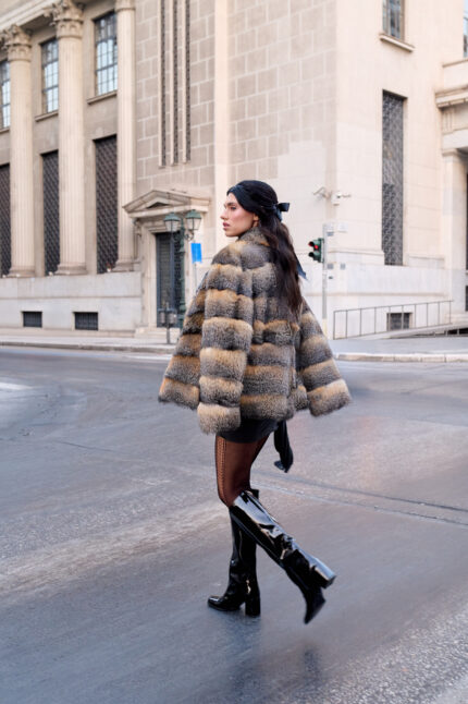 RED AND SILVER FOX FUR JACKET