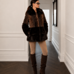 SHORT BROWN ASTRAKHAN AND MINK FUR JACKET