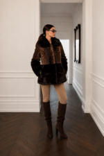 SHORT BROWN ASTRAKHAN AND MINK FUR JACKET