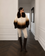 CREAM AND BROWN MINK AND CHINCHILLA FUR JACKET