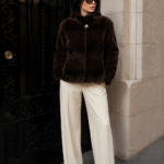 SHORT BROWN RABBIT FUR JACKET