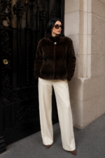 SHORT BROWN RABBIT FUR JACKET