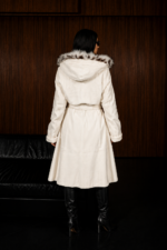HOODED FULL LENGTH WHITE MINK AND LYNX FUR JACKET WITH A BELT - Image 2