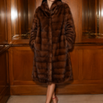 LONG BROWN MINK FUR JACKET