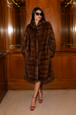 LONG BROWN MINK FUR JACKET