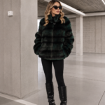 SHORT GREEN RABBIT FUR JACKET