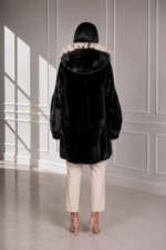 LONG BLACK MINK AND LYNX FUR JACKET WITH A HOOD - Image 2
