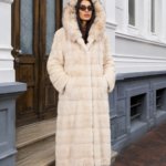HOODED FULL LENGTH CREAM MINK AND LYNX FUR JACKET