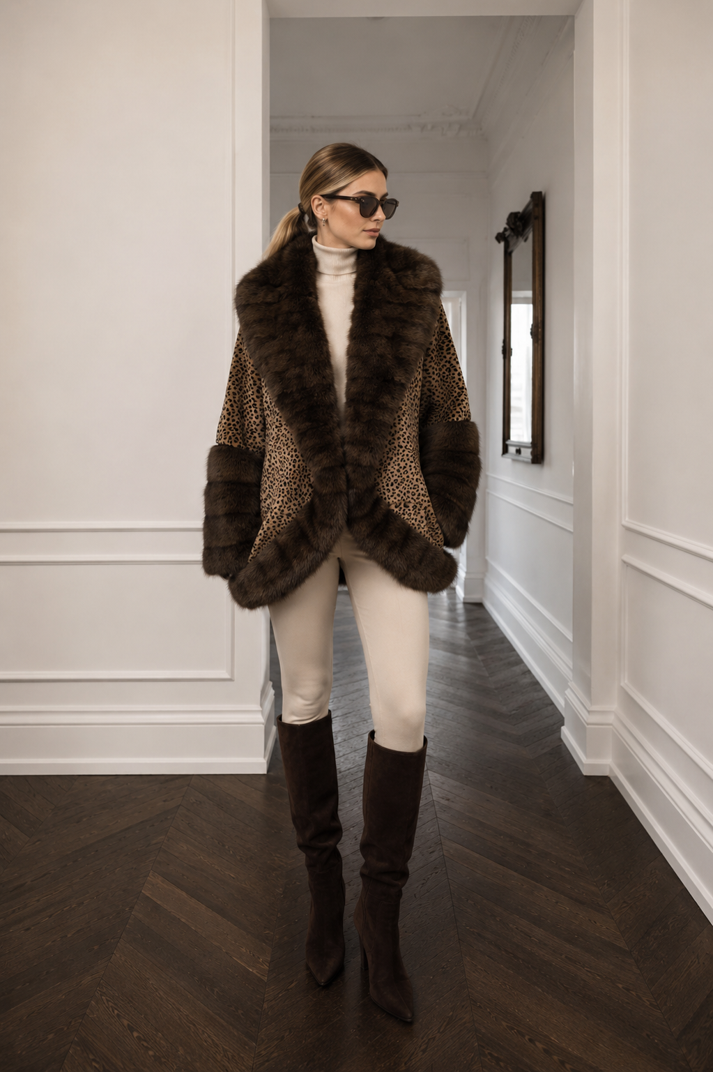 4D6B9579-8FFE-49C8-8146-6DDC1163B22E ANIMAL PRINT MINK AND CHINCHILLA FUR JACKET - Image 1