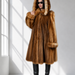 HOODED FULL LENGTH BROWN SABLE FUR JACKET