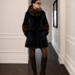 LONG BLUE AND BROWN MINK FUR JACKET