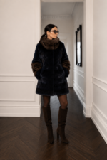 LONG BLUE AND BROWN MINK FUR JACKET