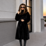 BROWN SABLE AND MINK FUR JACKET WITH A HOOD AND A BELT