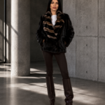 SHORT BROWN AND BEIGE MINK FUR JACKET