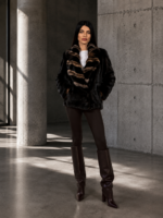 SHORT BROWN AND BEIGE MINK FUR JACKET