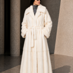 FULL LENGTH BELTED CREAM MINK FUR JACKET