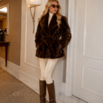 BROWN BELTED MINK FUR JACKET