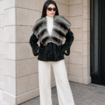 GREEN SHORT ASTRAKHAN AND CHINCHILLA FUR JACKET