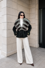 GREEN SHORT ASTRAKHAN AND CHINCHILLA FUR JACKET