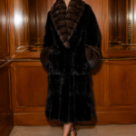 FULL LENGTH BROWN SABLE AND MINK FUR JACKET