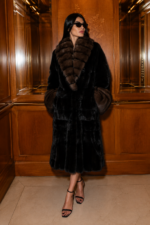 FULL LENGTH BROWN SABLE AND MINK FUR JACKET