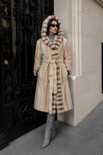 FULL LENGTH BEIGE MINK AND CHINCHILLA FUR JACKET