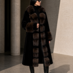 FULL LENGTH BROWN SABLE AND MINK FUR JACKET WITH A BELT