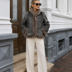 GREY SHORT ASTRAKHAN AND MINK FUR JACKET