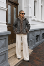 GREY SHORT ASTRAKHAN AND MINK FUR JACKET