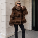 SHORT BROWN MINK FUR JACKET