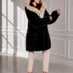 LONG BLACK MINK AND LYNX FUR JACKET WITH A HOOD